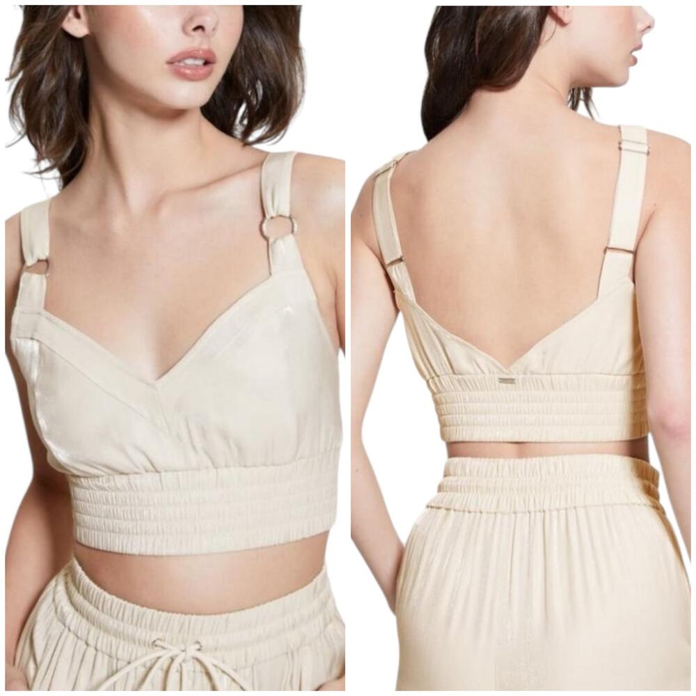 GUESS sleeveless Emma cropped satin bralette halter top NEW size Large